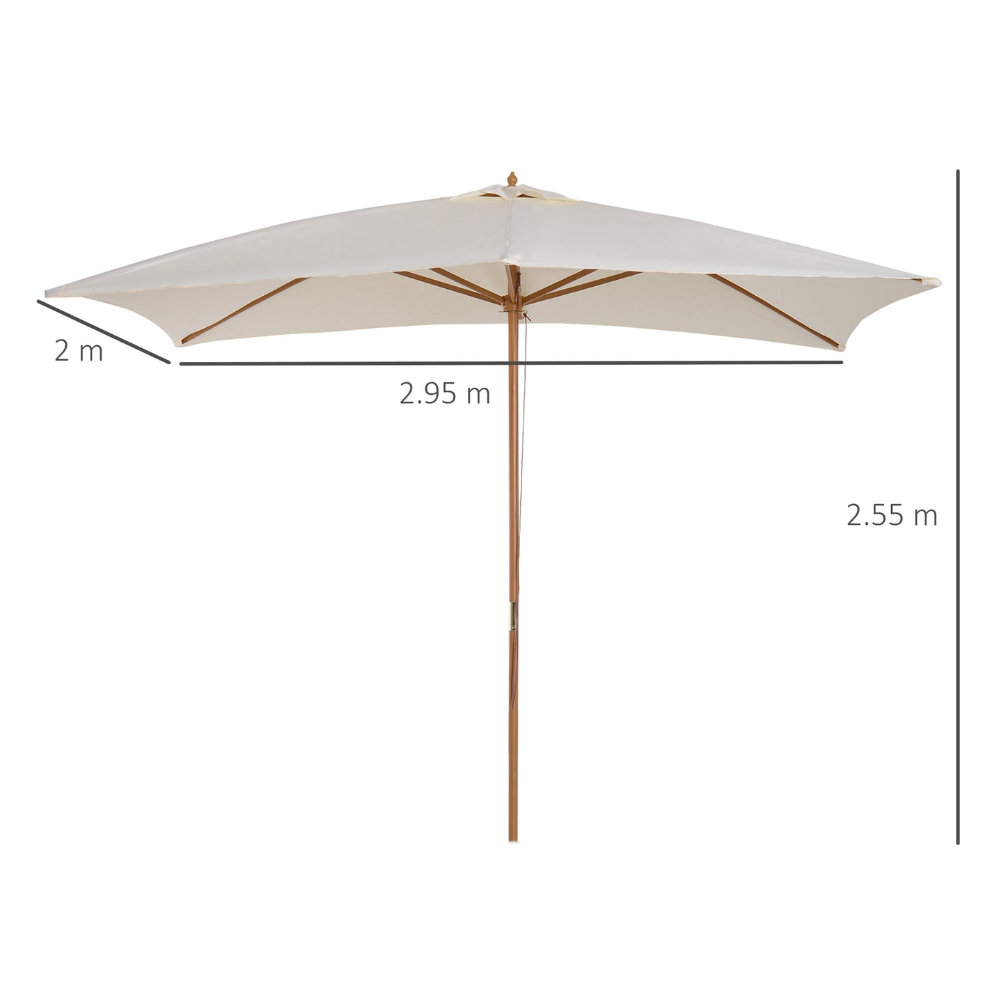 Outsunny 3x2m Wooden Patio Parasol Umbrella-Cream