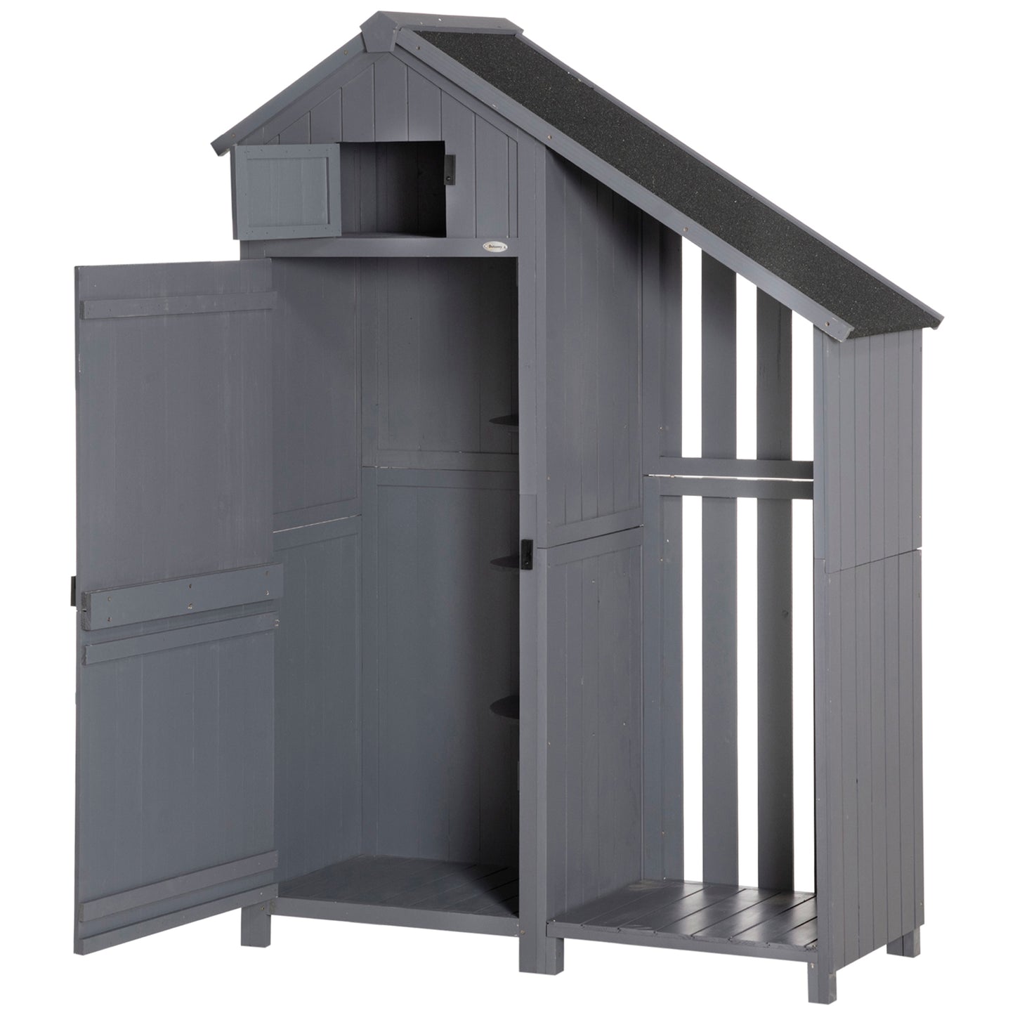 Outsunny Garden Outdoor Storage Shed Outdoor Tool Shed with 3 Shelves and Tilt Roof, 129x51.5x180cm, Grey