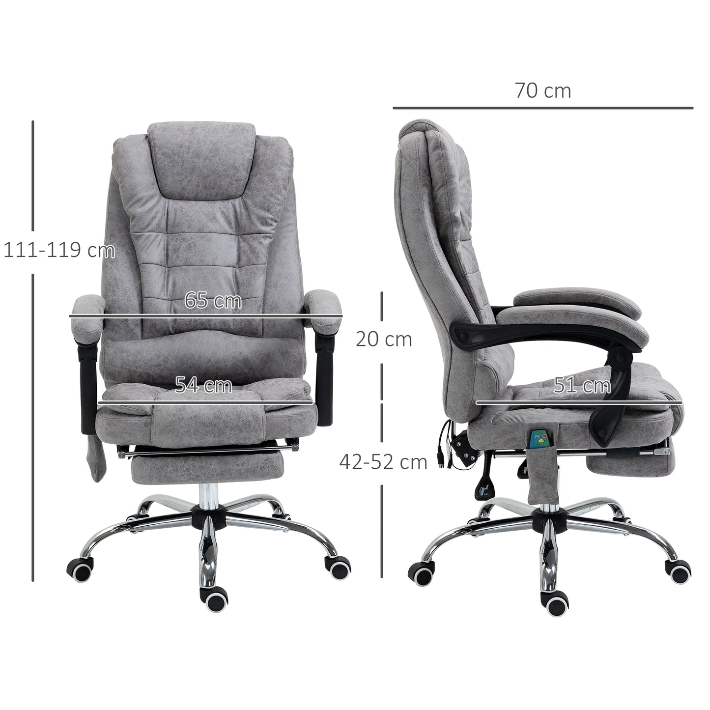 Vinsetto Heated 6 Points Vibration Massage Executive Office Chair Adjustable Swivel Ergonomic High Back Recliner w/ Footrest Grey