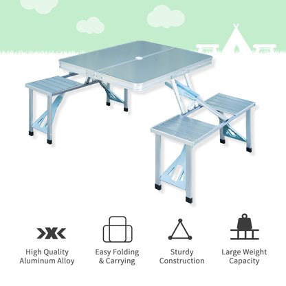 Outsunny Portable Folding Camping Picnic Table and Chairs Stools Set Party Field Kitchen Outdoor Garden BBQ Aluminum