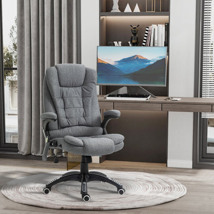 Vinsetto Massage Recliner Chair: Heated Office Seating with Six Massage Points, Linen-Feel Fabric, 360° Swivel Wheels, Grey