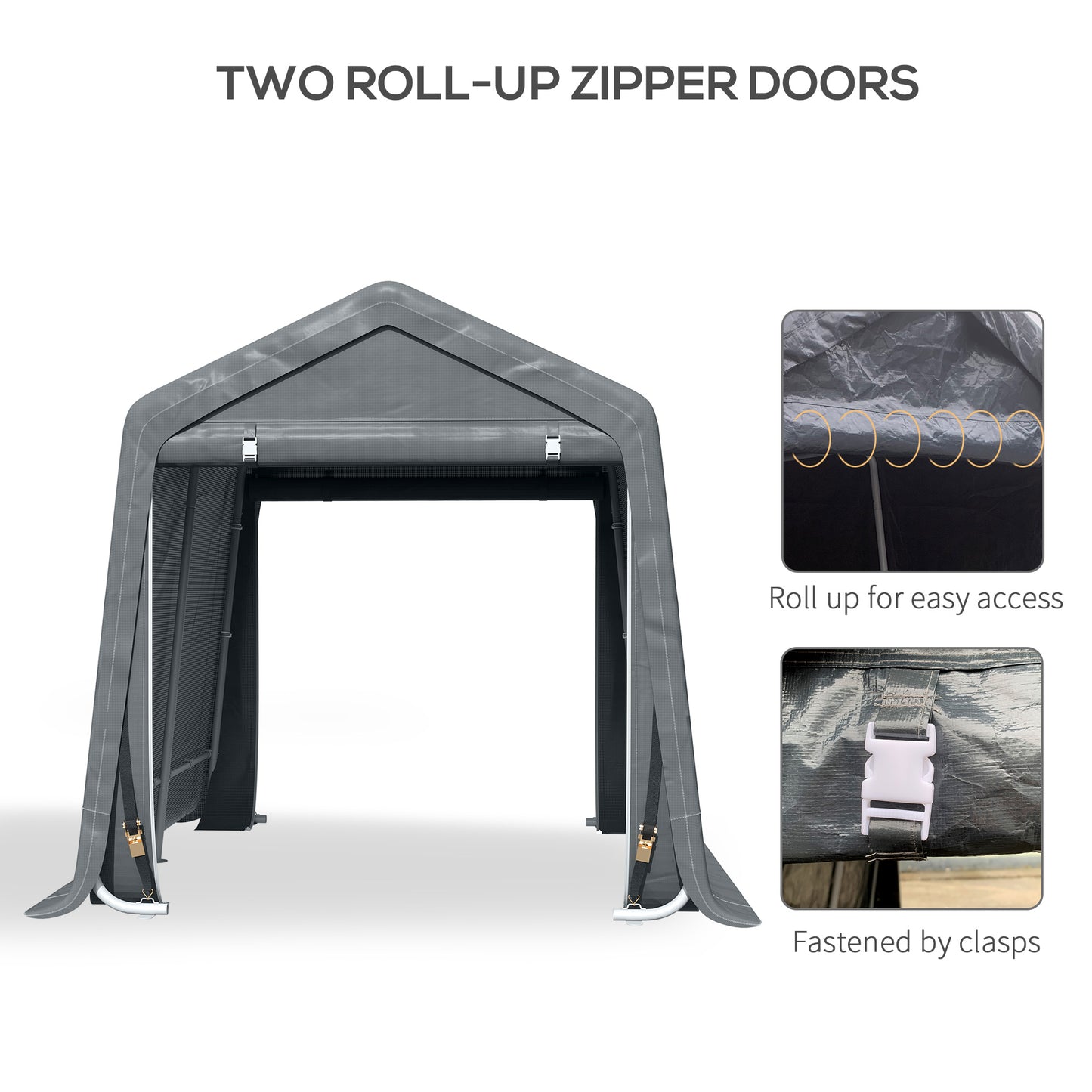 Outsunny Garden Storage Tent, Heavy Duty Bike Shed, Patio Storage Shelter w/ Metal Frame and Double Zipper Doors, 2.8m x 2.4m x 2.4m, Dark Grey