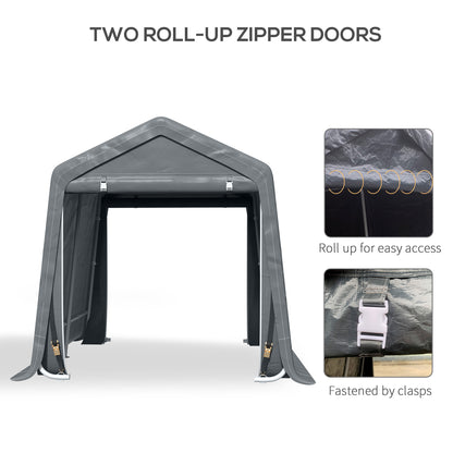 Outsunny Garden Storage Tent, Heavy Duty Bike Shed, Patio Storage Shelter w/ Metal Frame and Double Zipper Doors, 2.8m x 2.4m x 2.4m, Dark Grey