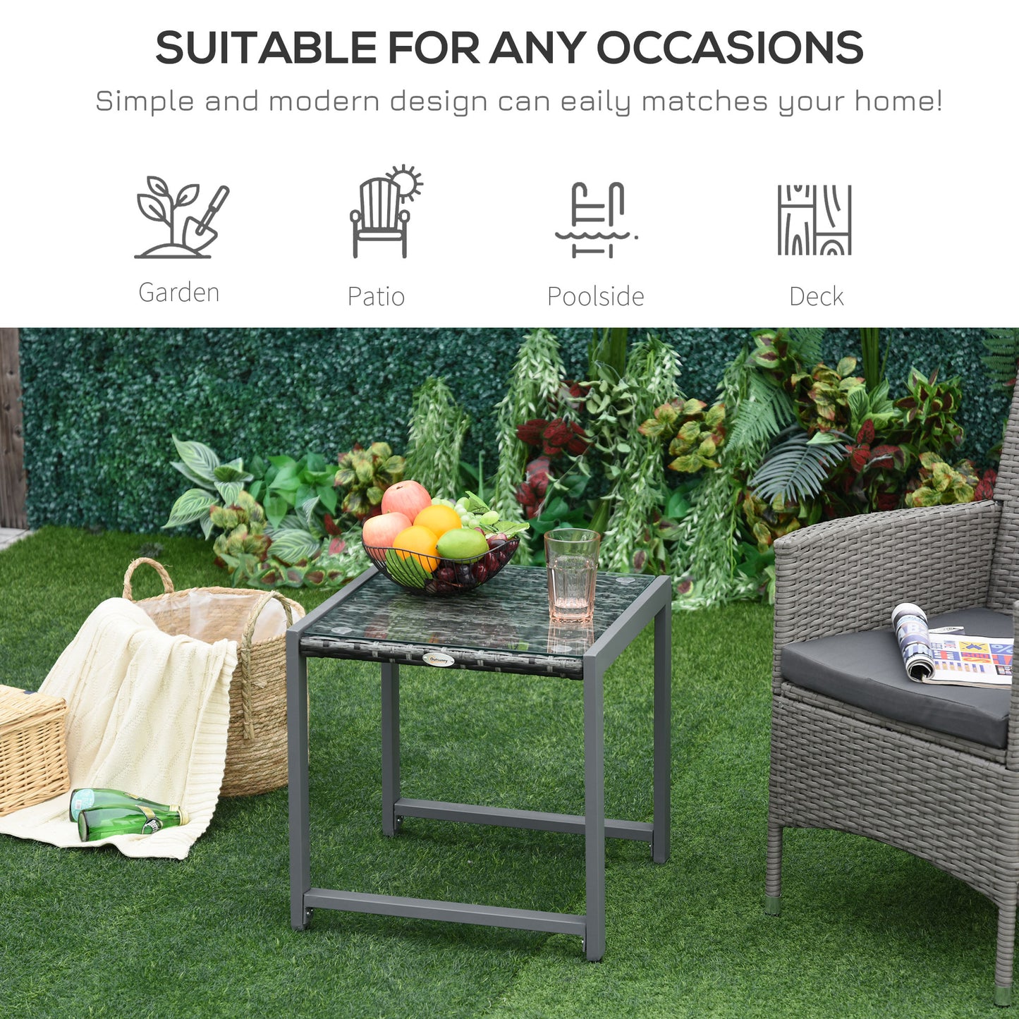 Outsunny Rattan End Table Side Coffee Desk Outdoor Patio Wicker Sofa Chat Garden Furniture