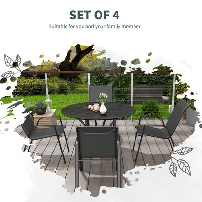 Outsunny Stackable Outdoor Rattan Chairs Set of 4 with Armrests and Backrest, Grey