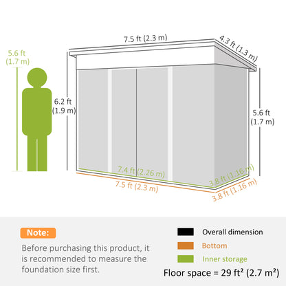 Outsunny 7.6 x 4.3ft Garden Storage Shed w/ Sliding Door Ventilation Window Sloped Roof Gardening Tool Storage Green