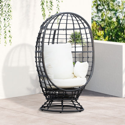 Outsunny 360° Swivel Egg Chair Outdoor, Cocoon Single Chair with Cushion for Patio & Conservatory Balcony, Black | Chahine & Milad UK