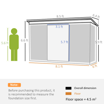 Outsunny Garden Metal Storage Shed House Hut Gardening Tool Storage w/ Tilted Roof and Ventilation 9 x 6ft, Grey