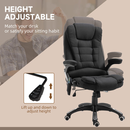 Vinsetto Massage Recliner Chair Heated Office Chair with Six Massage Points Linen-Feel Fabric 360° Swivel Wheels Black