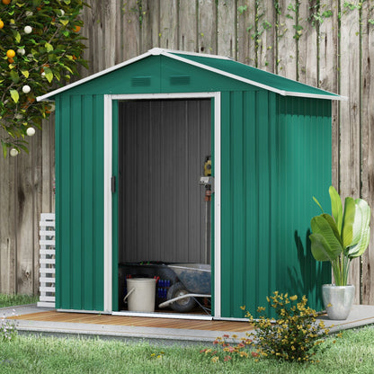 Outsunny 6.5ft x 3.5ft Metal Garden Storage Shed for Outdoor Tool Storage with Double Sliding Doors and 4 Vents, Green