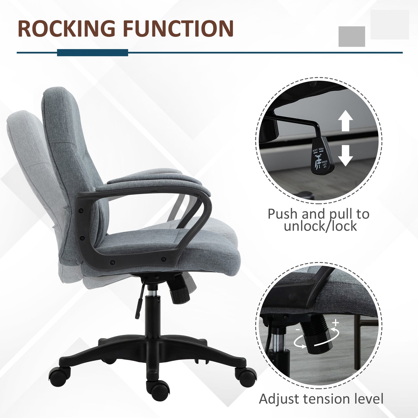 Vinsetto Ergonomic High Back Office Chair with Massage Lumbar Support, Adjustable Height, 360° Swivel, Grey