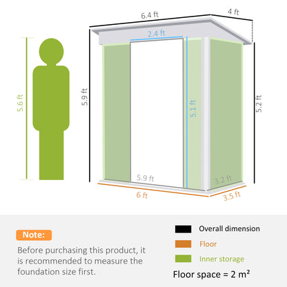 Outsunny 6.5 x 4FT Galvanised Metal Shed with Foundation, Lockable Tool Garden Shed with Double Sliding Doors and 2 Vents, Green