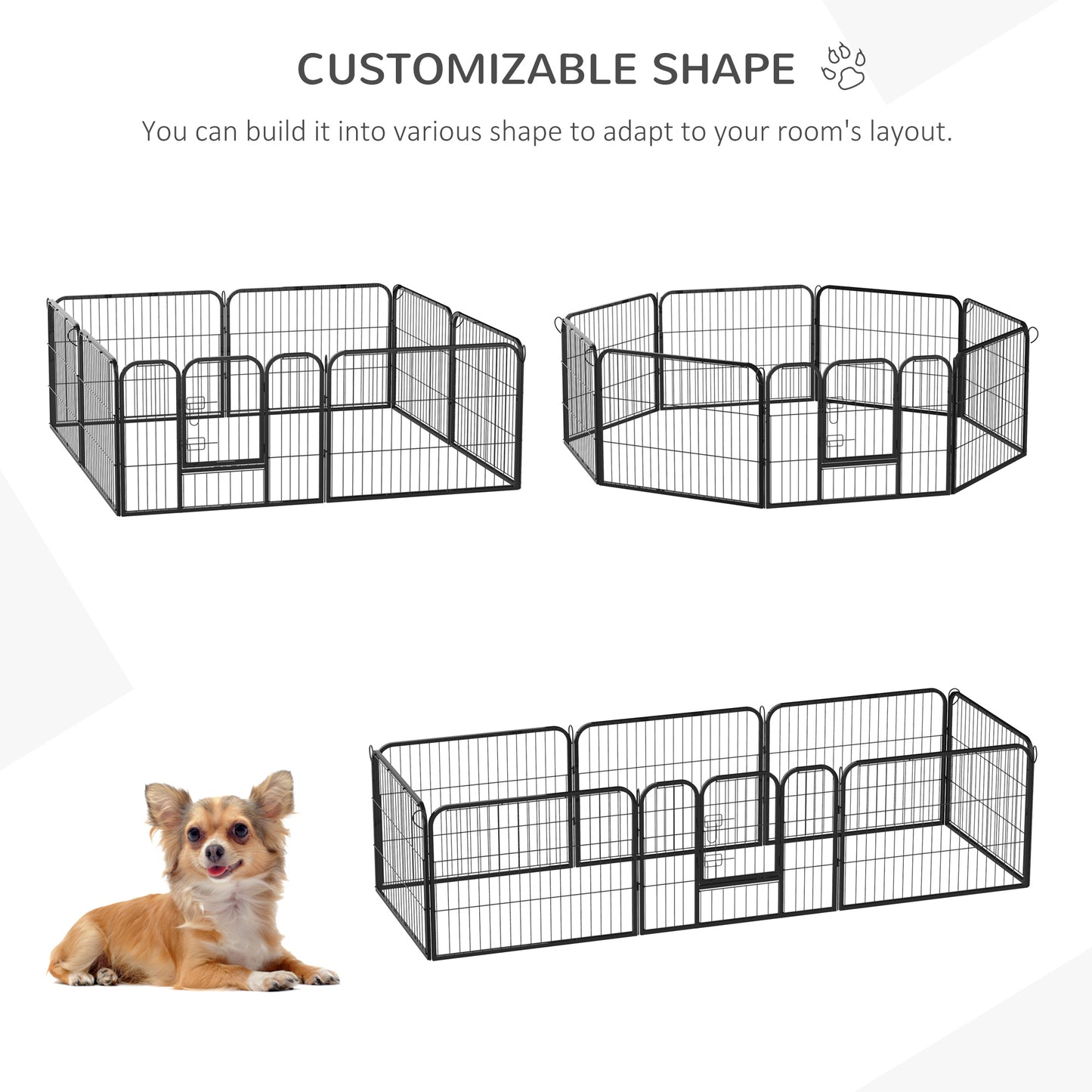 PawHut Heavy Duty Dog Pet Puppy Metal Playpen Play Pen Rabbit Pig Hutch Run Enclosure Foldable Black 80 x 60 cm (Small)