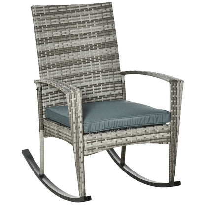 Outsunny Wicker Chair, Rattan Rocking Chair with Removable Cover & Flame-Retardant Fabric for Outdoor & Indoor, Light Grey | Chahine & Milad UK