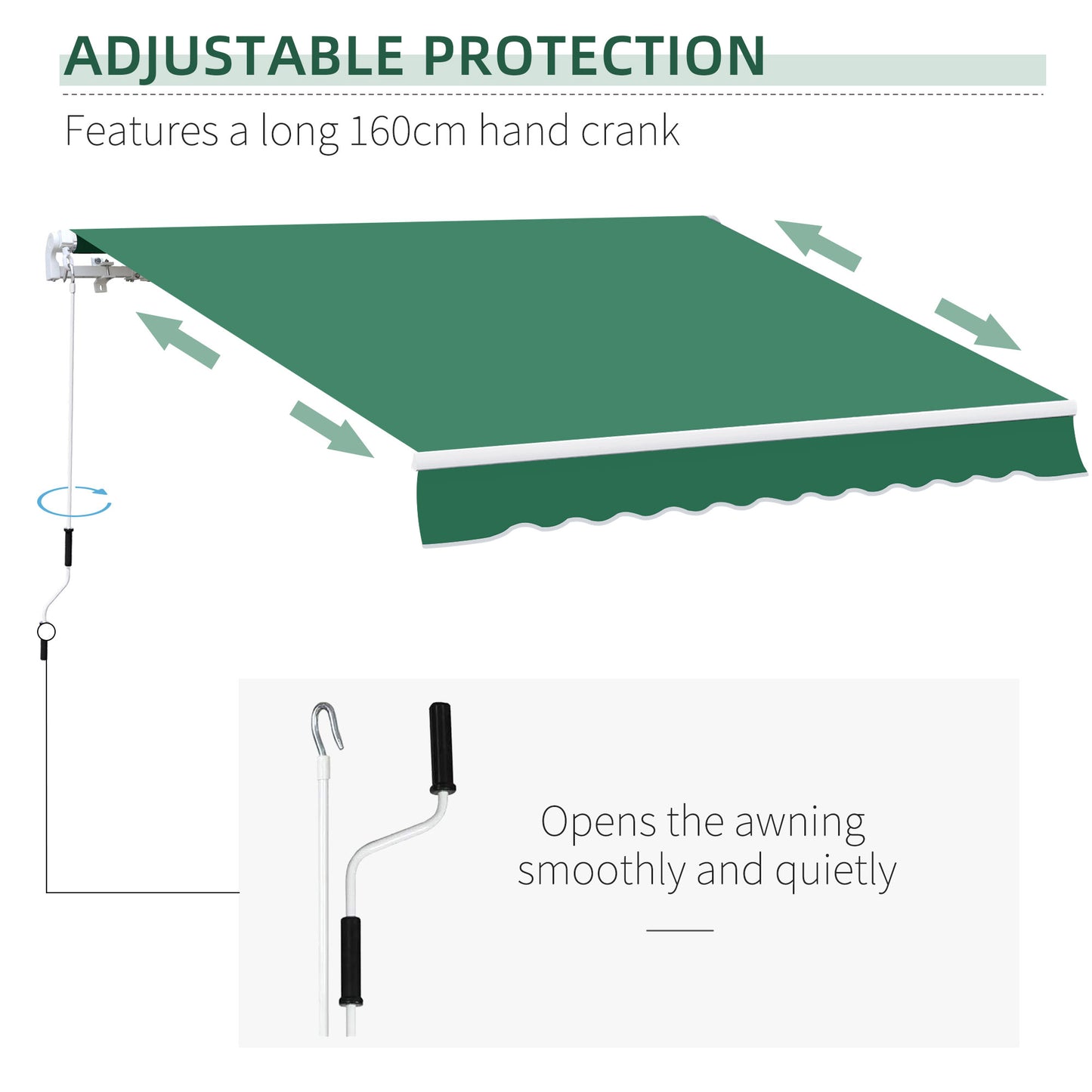 Outsunny Garden Patio Manual Retractable Awning Canopy Sun Shade Shelter 4m x 3m-Green