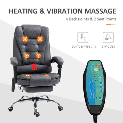 Vinsetto Executive Office Chair with 6 Point Heated Vibration Massage, Swivel, Ergonomic, High Back, Recliner with Footrest, Dark Grey