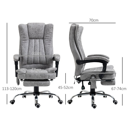 Vinsetto Vibrating Heat Massage Office Chair, Microfibre, Manual Footrest, High Back, Swivel, Grey