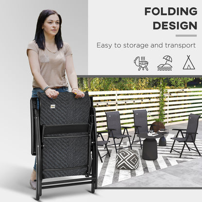 Outsunny Rattan Folding Chair Set, 4 Pcs, Adjustable Backrest, Outdoor Patio Furniture, Lawn Seating, Brown