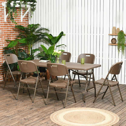 Outsunny Patio 7 PCs Resin Rattan Dining Set, Foldable Chairs and Table w/ HDPE Molding Process, Portable, Space-saving for Indoor Outdoor Dark Brown