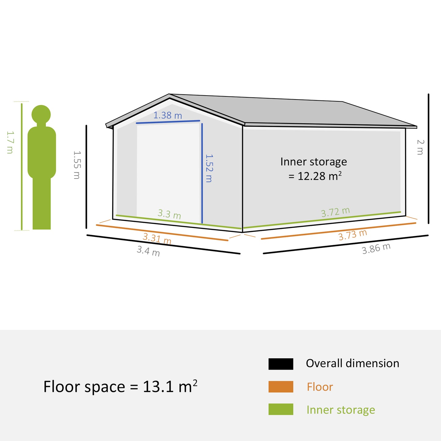 Outsunny 13 x 11 ft Metal Garden Shed Large Patio Roofed Tool Storage Box with Ventilation and Sliding Door, Deep Green