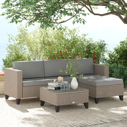 Outsunny 5-Piece Rattan Patio Furniture Set with Corner Sofa, Footstools, Coffee Table, for Poolside, Brown