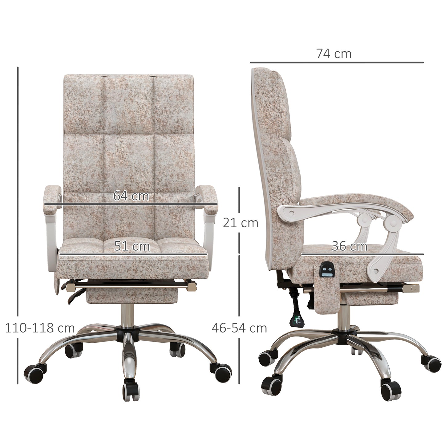 Vinsetto Executive Microfibre Office Chair with Vibration Massage, 135 Reclining, Armrests, Beige