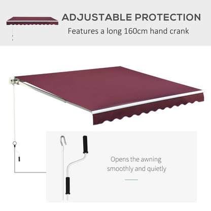 Outsunny Awning Canopy Sun Shade Canopy Garden Patio Manual Retractable Awning, 3x2.5 m-Red