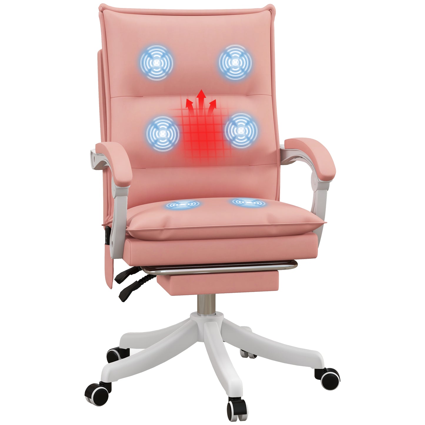 Vinsetto Vibration Massage Office Chair w/ Heat, Faux Leather Computer Chair w/ Footrest, Armrest, Reclining Back, Double-tier Padding Pink