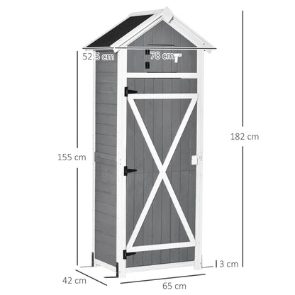 Outsunny Wooden Garden Storage Shed Multifunction Lockable Tool Cabinet Organizer w/ Workstation, 182 x 78 x 52.5 cm, Grey