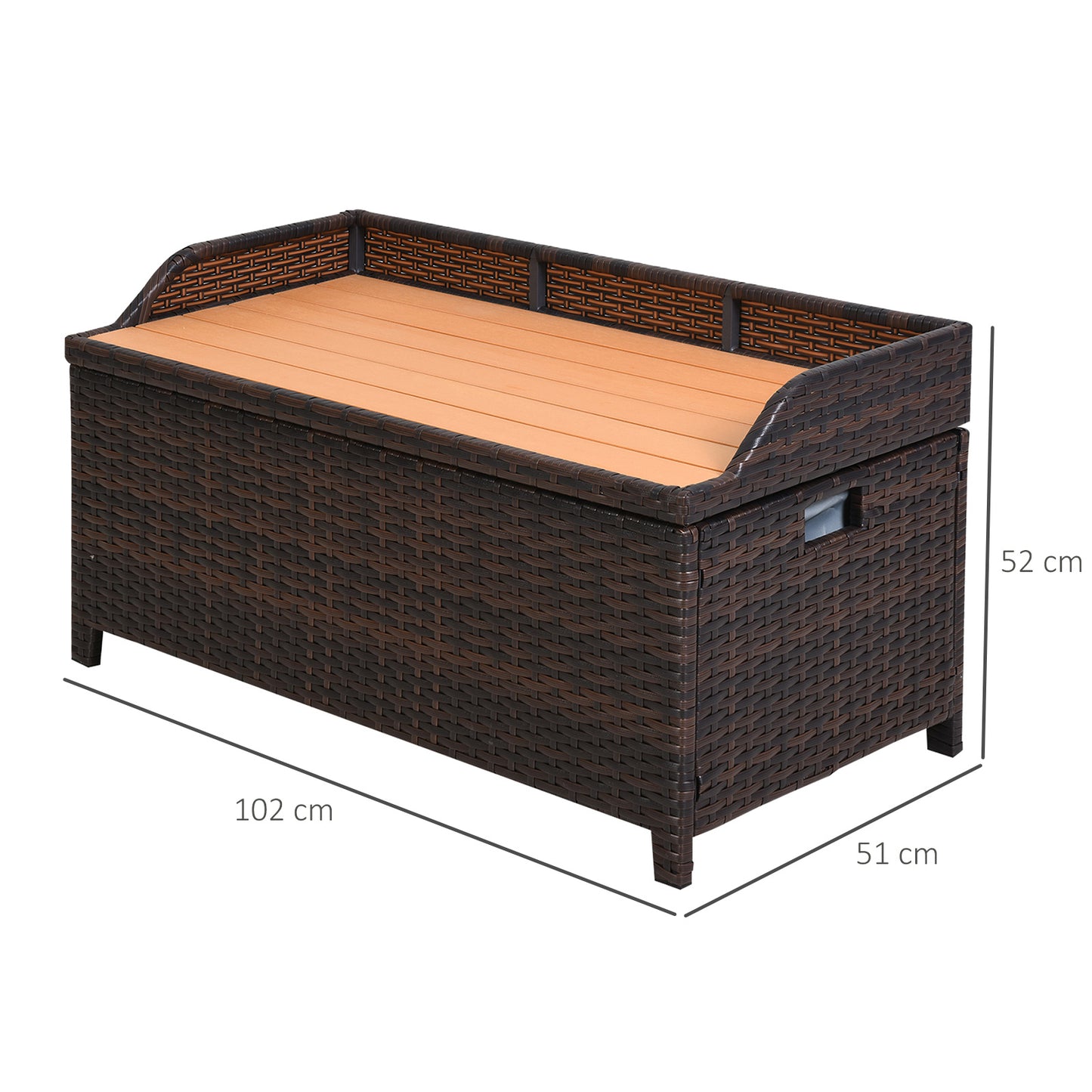 Outsunny Waterproof Rattan Wicker Outdoor Storage Bench with Cushion, Brown, Patio PE Rattan, Elegant Seating and Storage Solution