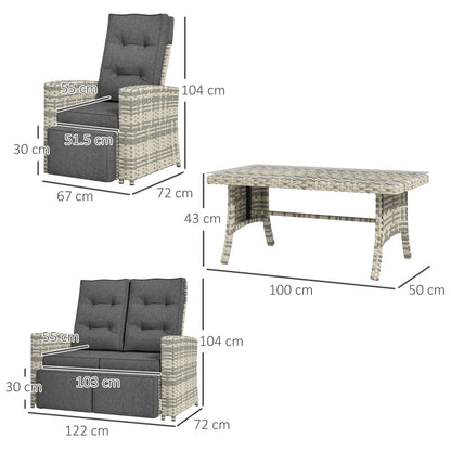 Outsunny 4 Piece Rattan Garden Furniture Set Outdoor Sofa Sectional Set with Glass Top Table for Yard, Poolside, Light Grey