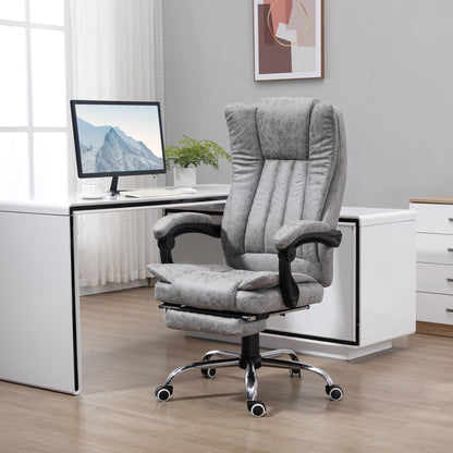 Vinsetto Vibrating Heat Massage Office Chair, Microfibre, Manual Footrest, High Back, Swivel, Grey