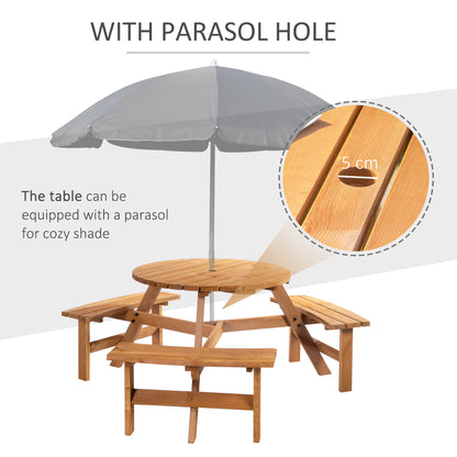 Outsunny Fir Wood Garden Pub Table & Bench Set, 6-Seater Heavy Duty Outdoor Dining Furniture with Parasol Hole, Patio