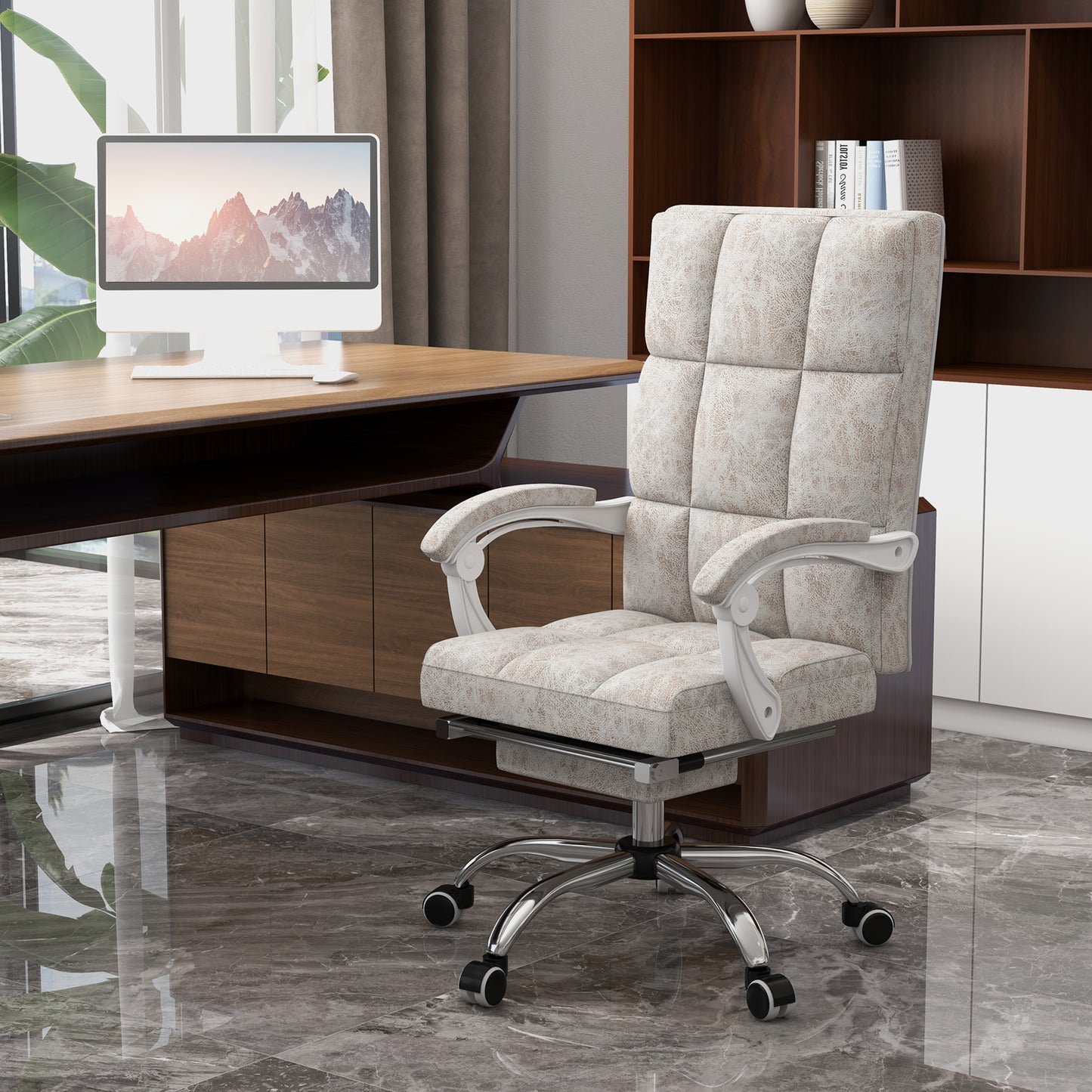 Vinsetto Executive Microfibre Office Chair with Vibration Massage, 135 Reclining, Armrests, Beige