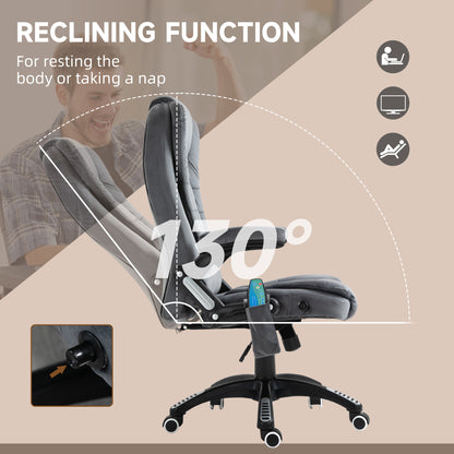 Vinsetto Heated Massage Office Chair with Six Massage Points, Reclining Office Chair with Velvet-Feel Fabric 360° Swivel Wheels, Grey