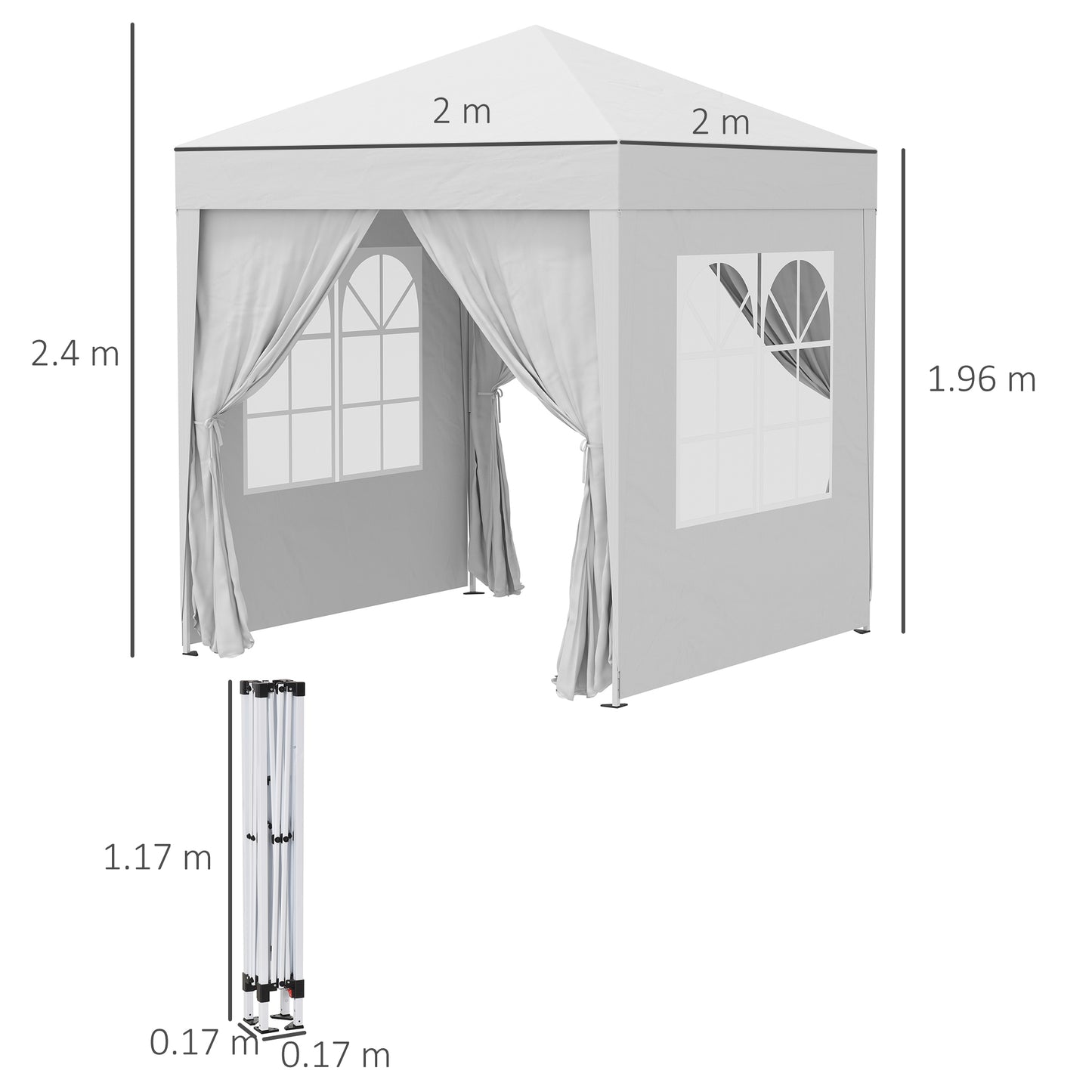 Outsunny 2x2m Garden Pop Up Gazebo Marquee Party Tent Wedding Awning Canopy W/ free Carrying Case + Removable 2 Walls 2 Windows-Blue