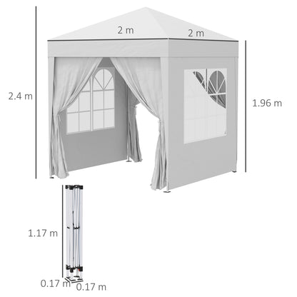 Outsunny 2x2m Garden Pop Up Gazebo Marquee Party Tent Wedding Awning Canopy W/ free Carrying Case + Removable 2 Walls 2 Windows-Blue