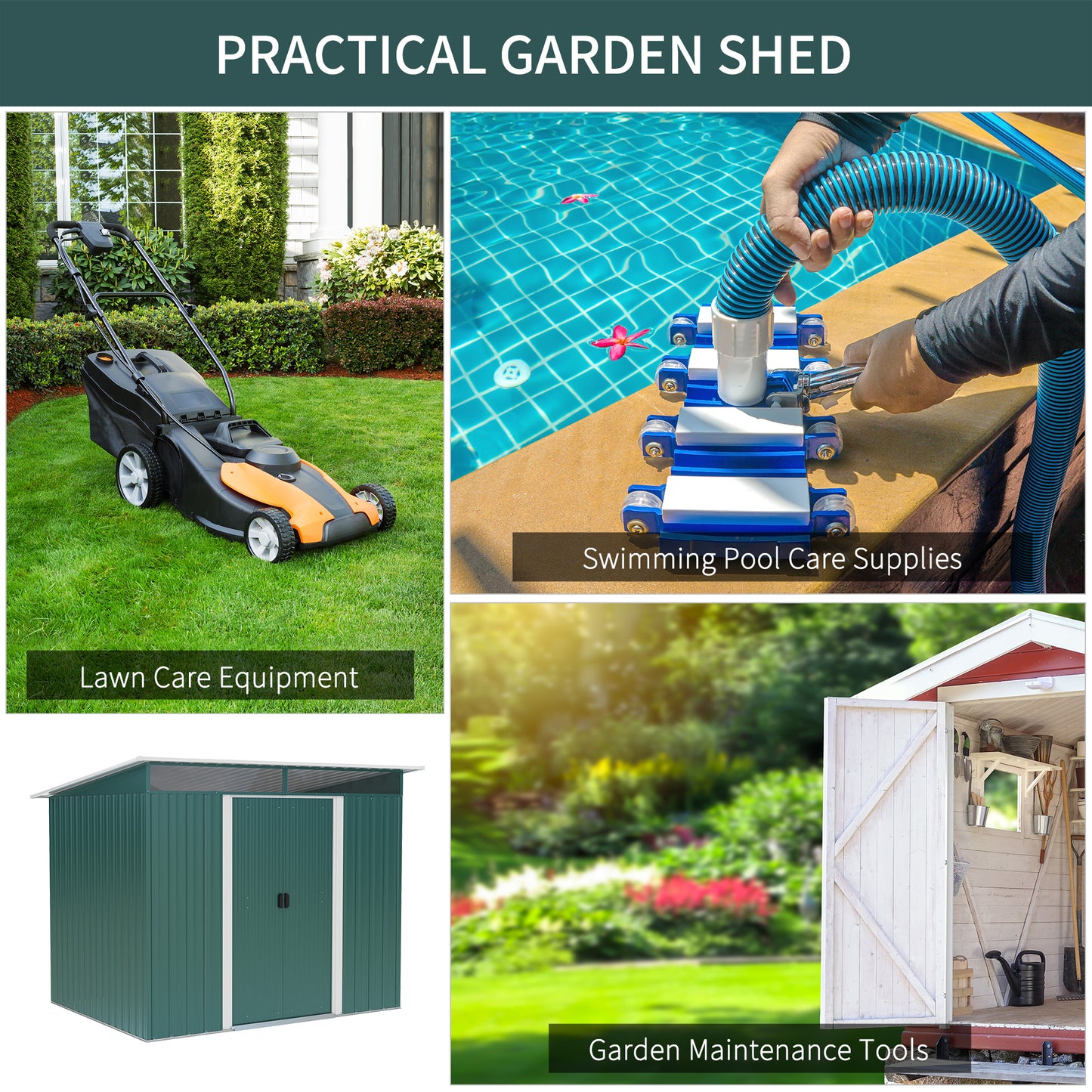 Outsunny Pent Roofed Metal Garden Shed House Hut Gardening Tool Storage w/ Ventilation 260L x 194W x 200H cm | Chahine & Milad UK