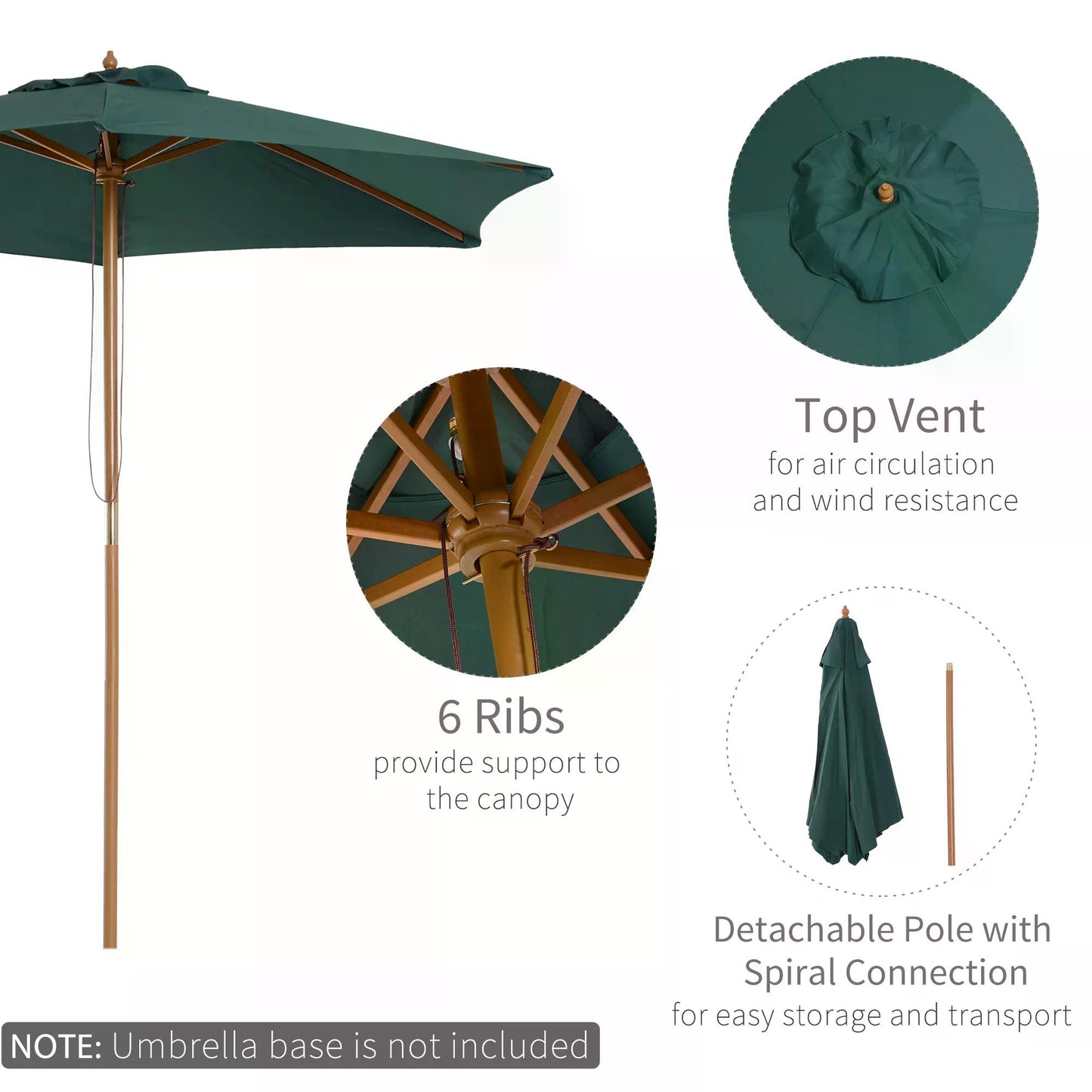 Outsunny 2.5m Wooden Garden Patio Parasol Umbrella-Dark Green