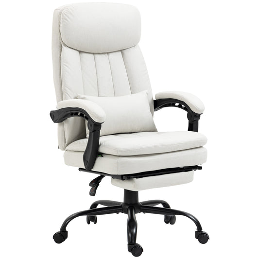 Vinsetto Vibration Massage Office Chair w/ Heat, Microfibre Computer Chair w/ Footrest, Lumbar Support Pillow, Armrest, Reclining Back, Cream White