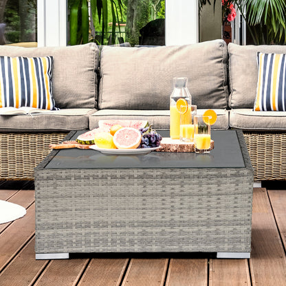 Outsunny Rattan Wicker Patio Coffee Table Ready to Use Outdoor Furniture Suitable for Garden Backyard Grey