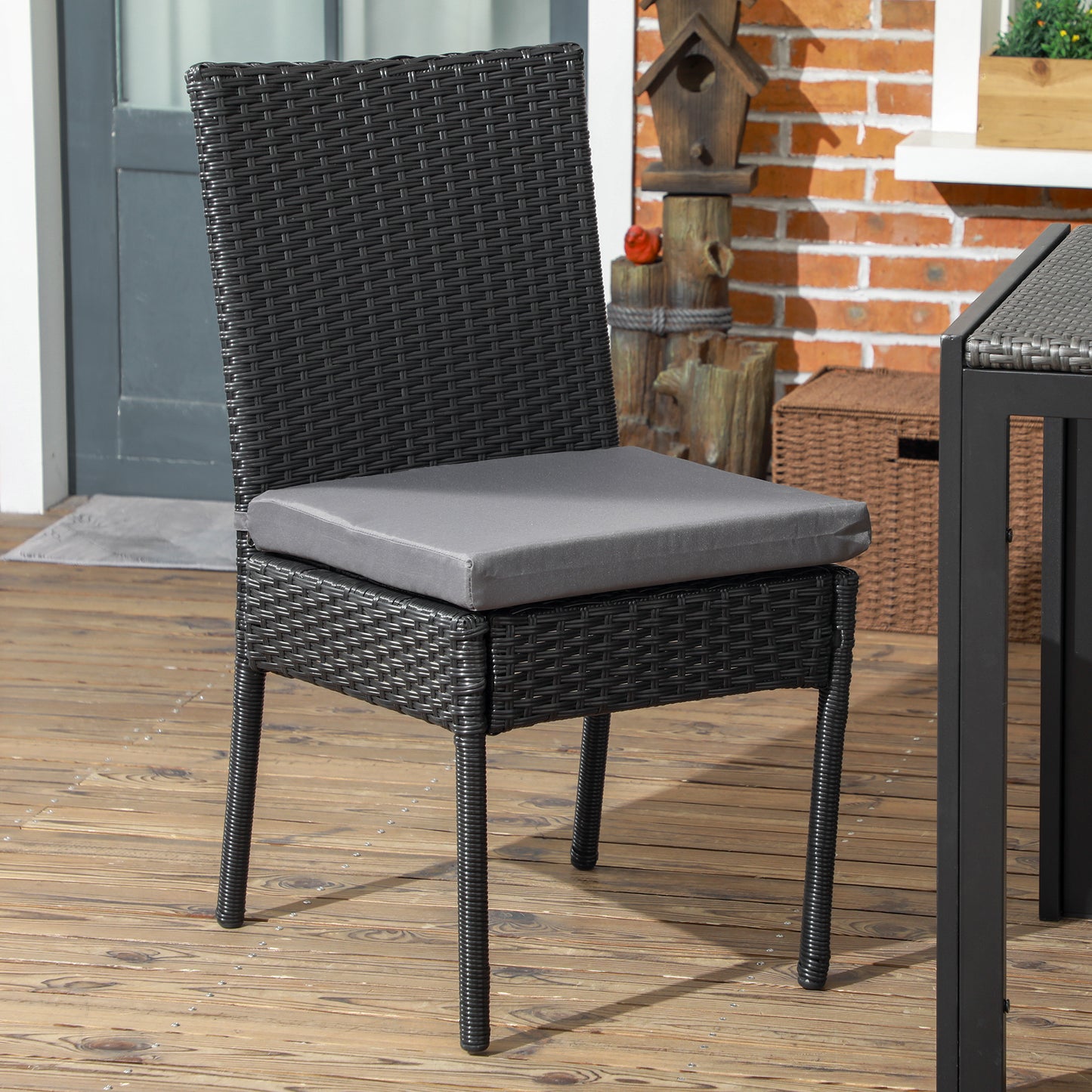 Outsunny Set of Two Armless Rattan Garden Chairs, Stylish and Durable Patio Seating, Elegant Design, Black