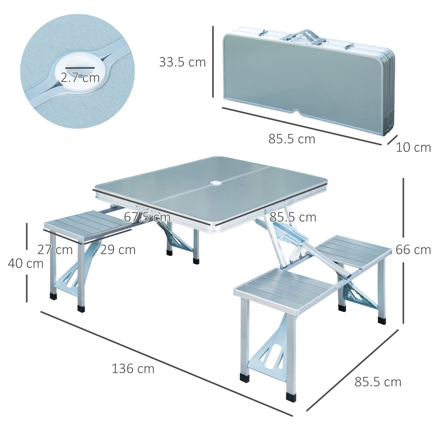 Outsunny Portable Folding Camping Picnic Table and Chairs Stools Set Party Field Kitchen Outdoor Garden BBQ Aluminum