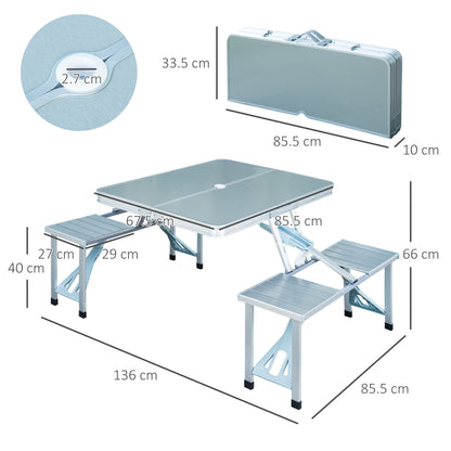 Outsunny Portable Folding Camping Picnic Table and Chairs Stools Set Party Field Kitchen Outdoor Garden BBQ Aluminum