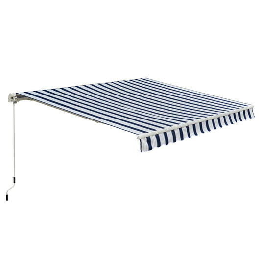 Outsunny Garden Patio Manual Retractable Awning Canopy Sun Shade Shelter, 3m x 2.5m-Blue/White