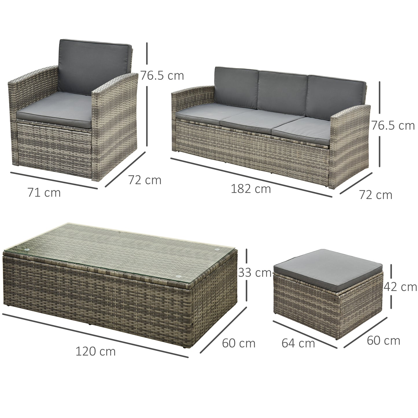 Outsunny 6-Seater Outdoor Garden Rattan Furniture Set w/ Table Grey