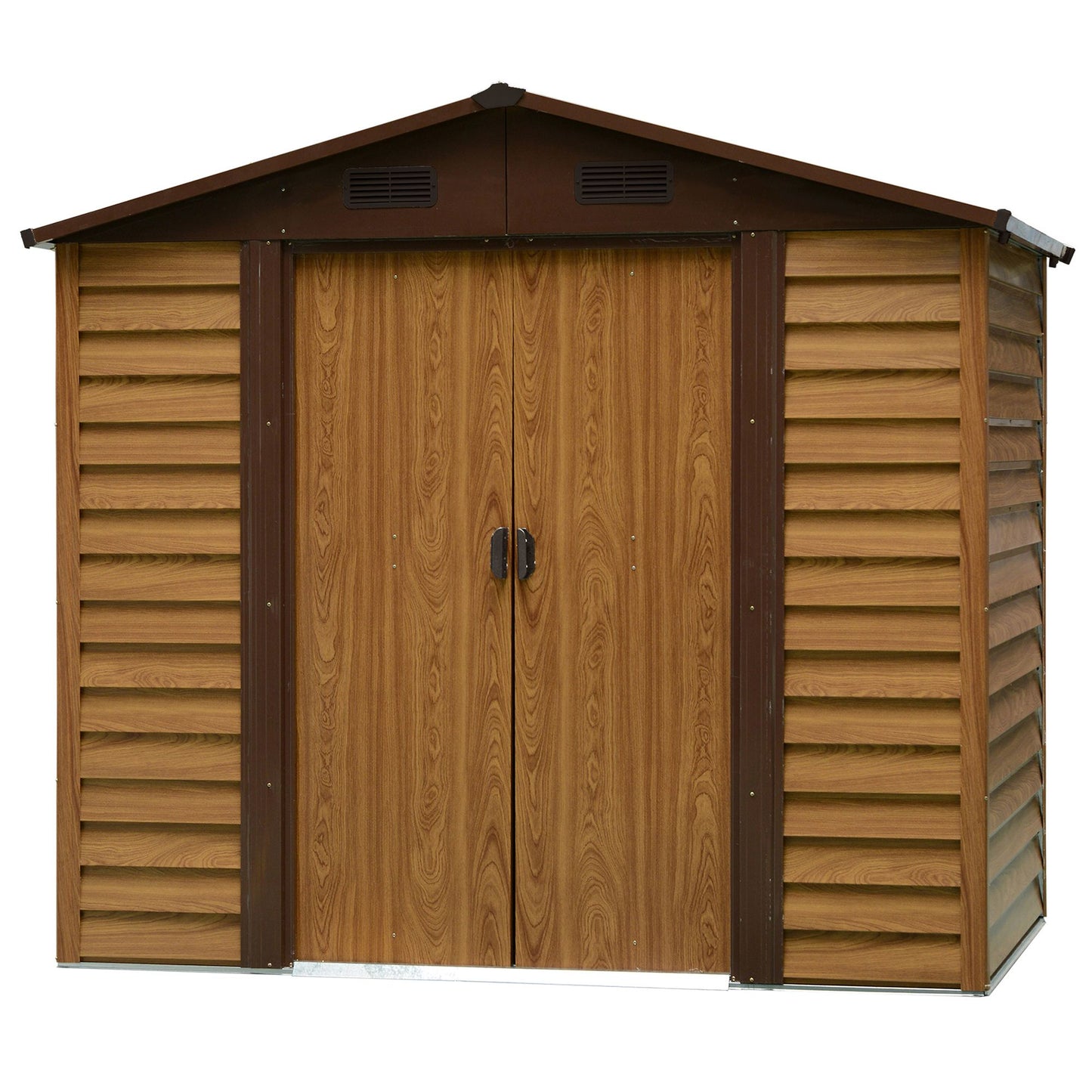 Outsunny 8 x 6.5 ft Metal Garden Storage Shed Apex Store for Gardening Tool with Foundation Ventilation and Lockable Door, Brown