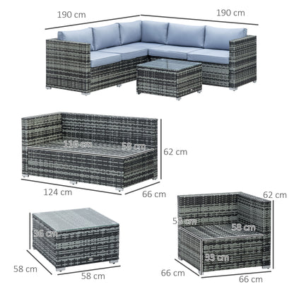 Outsunny 5-Seater Rattan Garden Furniture Sets Wicker Patio Conservatory Dining Set w/Corner Sofa Loveseat Coffee Table Cushions, Grey