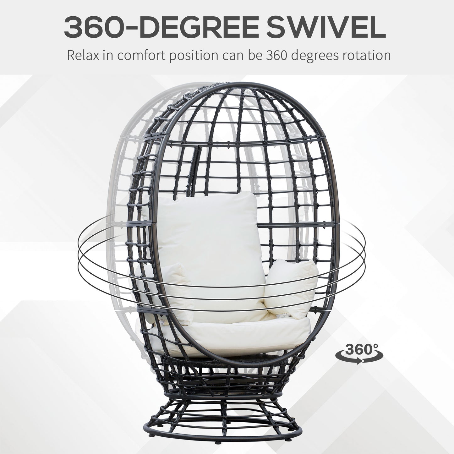 Outsunny 360° Swivel Egg Chair Outdoor, Cocoon Single Chair with Cushion for Patio & Conservatory Balcony, Black | Chahine & Milad UK