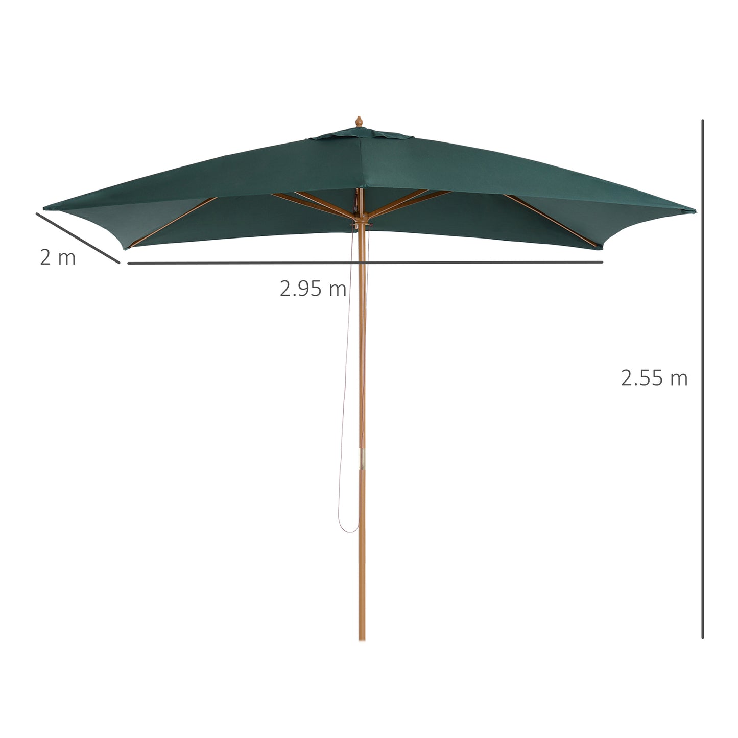 Outsunny 295L x 200W x 255Hcm Wooden Garden Patio Parasol Umbrella-Dark Green